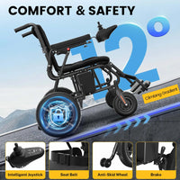 COOLHUT Foldable Electric Wheelchair, 20+ Miles Long Range Motorized Electric Wheelchair, Senior-Friendly Power Chair with 360° Joystick, All Terrain Smart Mobility Scooter, Black