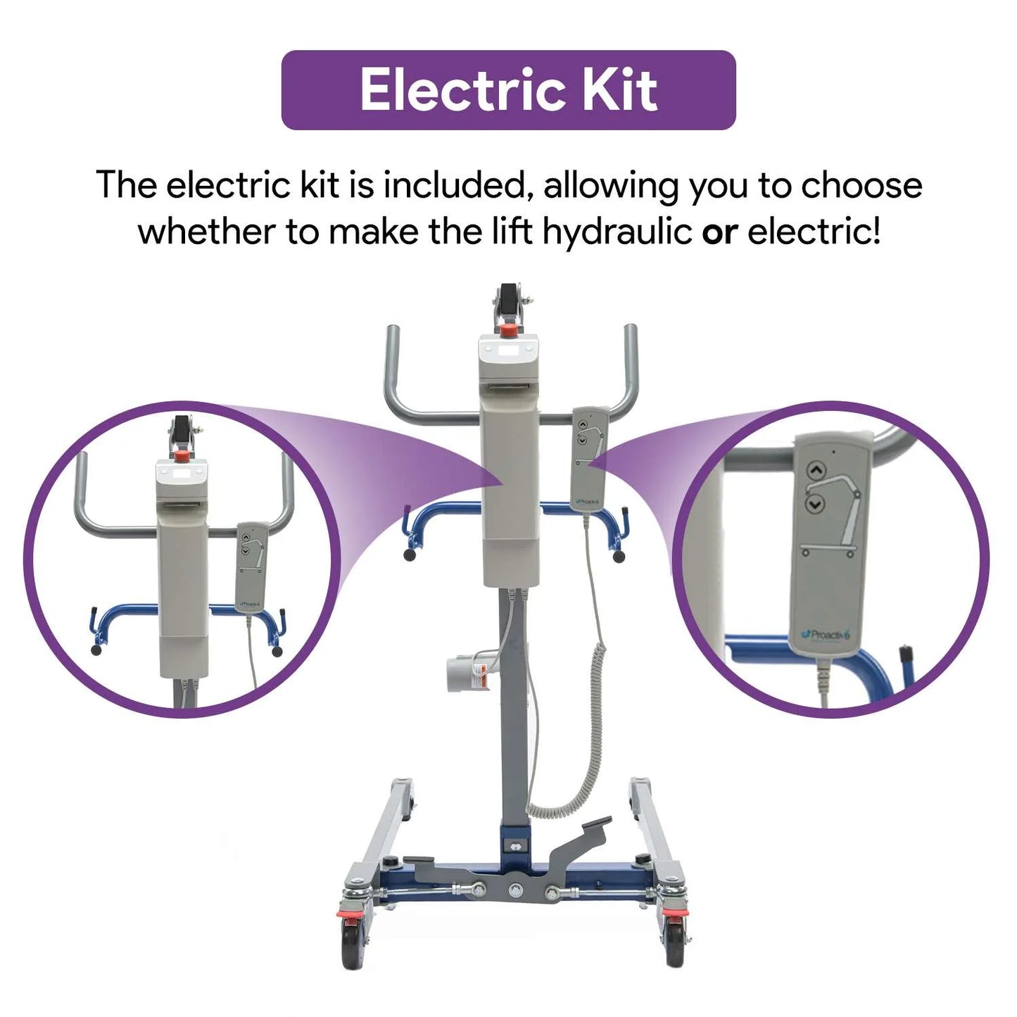 Portable Hydraulic Patient Lift for Home Use - 6 Point Spreader - with Electric Upgrade - Expandable Base, Compact