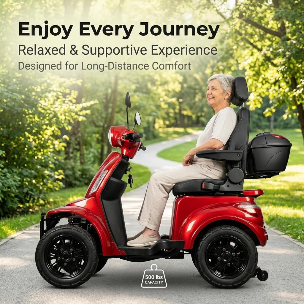 Comfort Heavy Duty Mobility Scooter for Adults & Seniors, 1000W 4-Wheel Electric Mobility Scooter, 500 Lbs Capacity, 16" Tires, 40KM Range for Travel, Reclining Seat for Tall Adults, 3-Speed Control