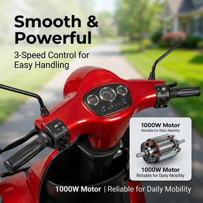 Comfort Heavy Duty Mobility Scooter for Adults & Seniors, 1000W 4-Wheel Electric Mobility Scooter, 500 Lbs Capacity, 16" Tires, 40KM Range for Travel, Reclining Seat for Tall Adults, 3-Speed Control