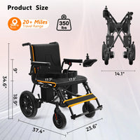 Electric Wheelchair 20+ Miles Range All Terrain, Portable Motorized Wheelchair for Seniors, Lightweight Foldable Electric Wheelchair, 5 Years Warranty, 500W Dual Motors Powerful, Orange