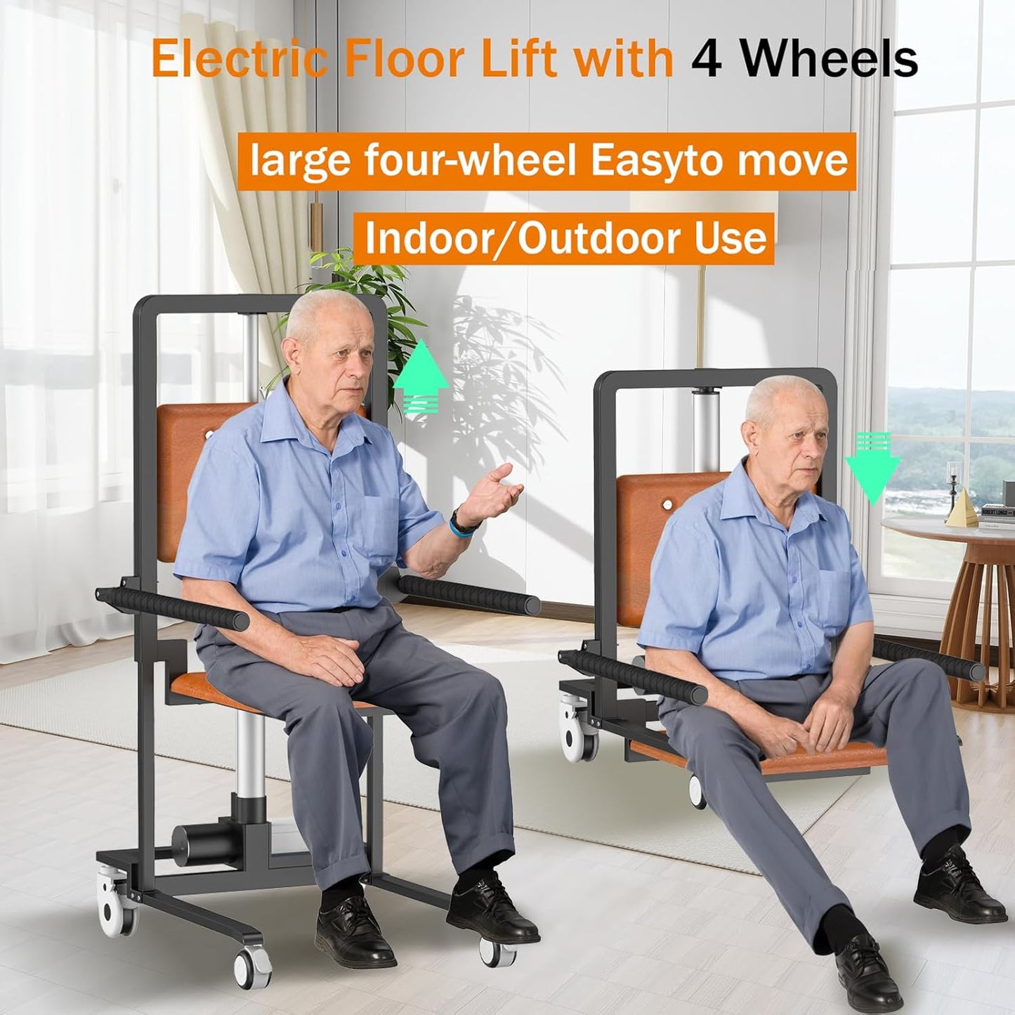 Electric Floor Lift with 4 Wheels for Elderly,Indoor Outdoor Chair Lift Device to Lift Elderly from Floor,Support up to 450 LBS 2
