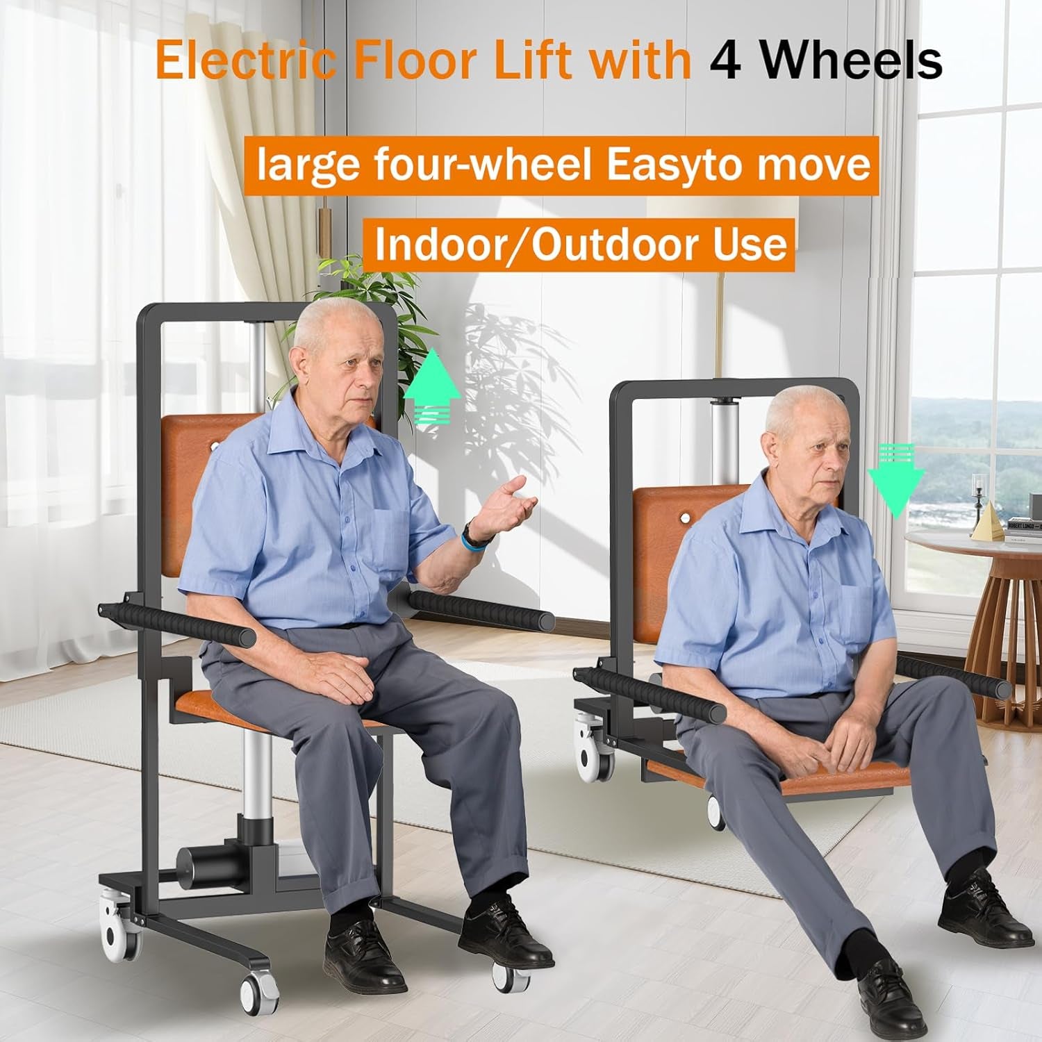 Electric Floor Lift with 4 Wheels for Elderly,Indoor Outdoor Chair Lift Device to Lift Elderly from Floor,Support up to 450 LBS 2