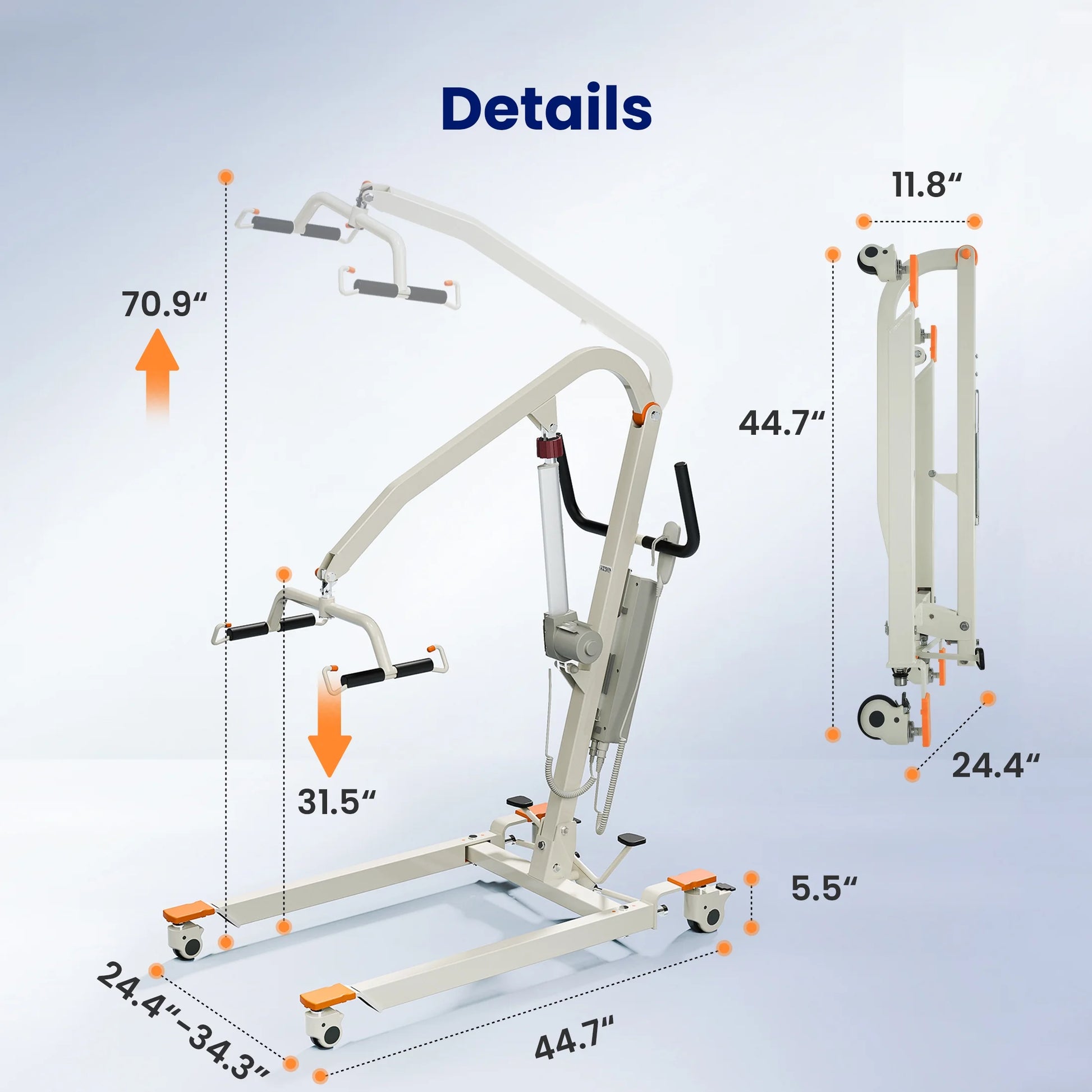 Collapsible Electric Patient Lift, Floor Lift Assist for Elderly, Medical Transfer Device with 440LBS Capacity,Portable & Easy Assembly