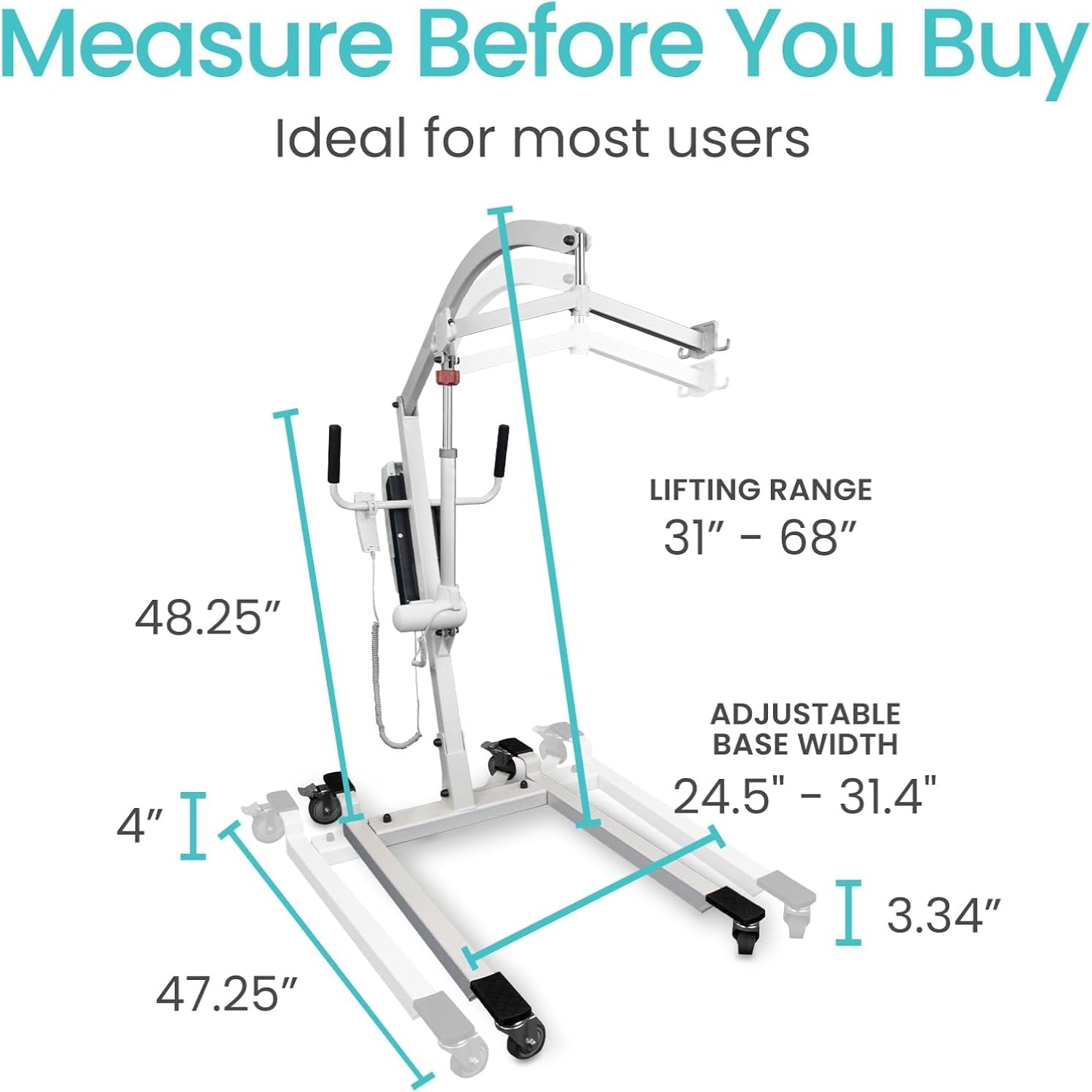 Electric Patient Lift for Home - Transfer Assist Device - Medical Transport Aid - Portable Lifter for Elderly, Bariatric, Handicap, Men & Women