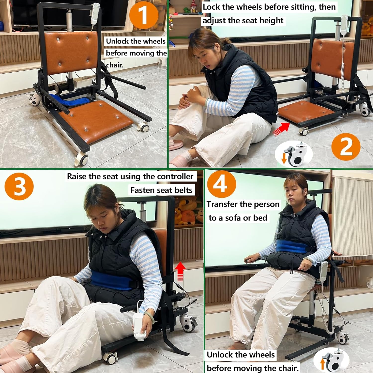 Electric Floor Lift with 4 Wheels for Elderly,Indoor Outdoor Chair Lift Device to Lift Elderly from Floor,Support up to 450 LBS 2