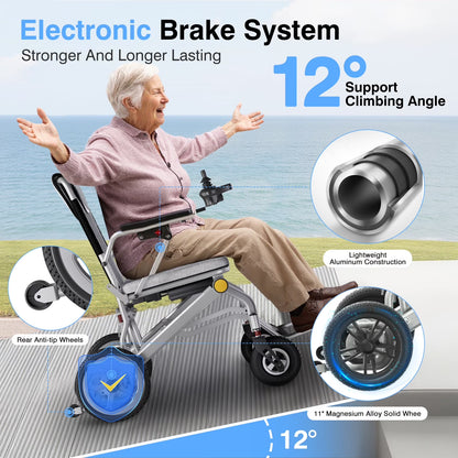 33Lbs Folding Electric Wheelchair, Motorized Wheelchair with Safety Features, Lithium Battery, Ideal for Seniors & Travel