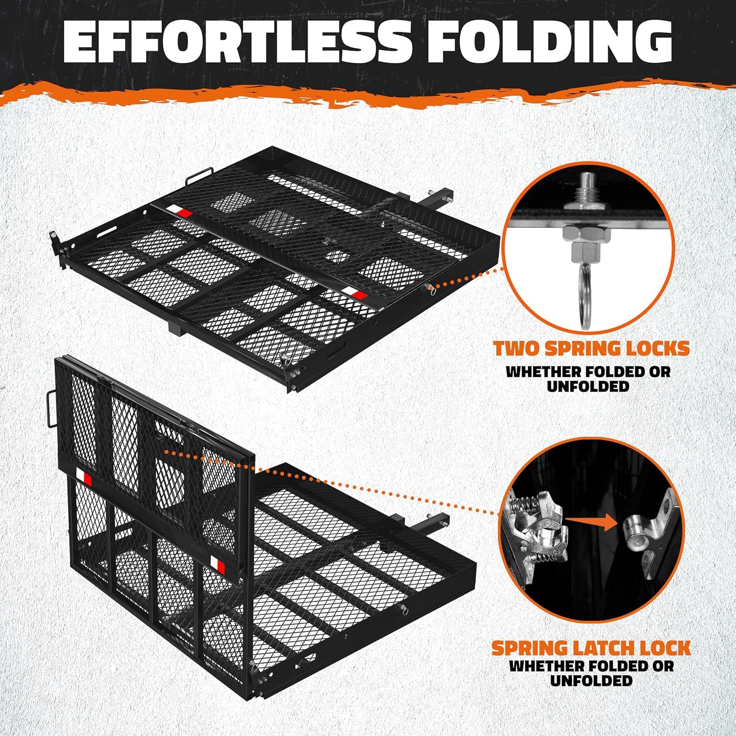 40"X40"X4" Square Trailer Hitch Cargo Carrier with Ramp | 500Lbs Cap Steel Scooter Carrier for Car Hitch with Ramp | Vehicle Cargo Baskets for 2" Receivers | Includes Straps, Lock & Stabilizer