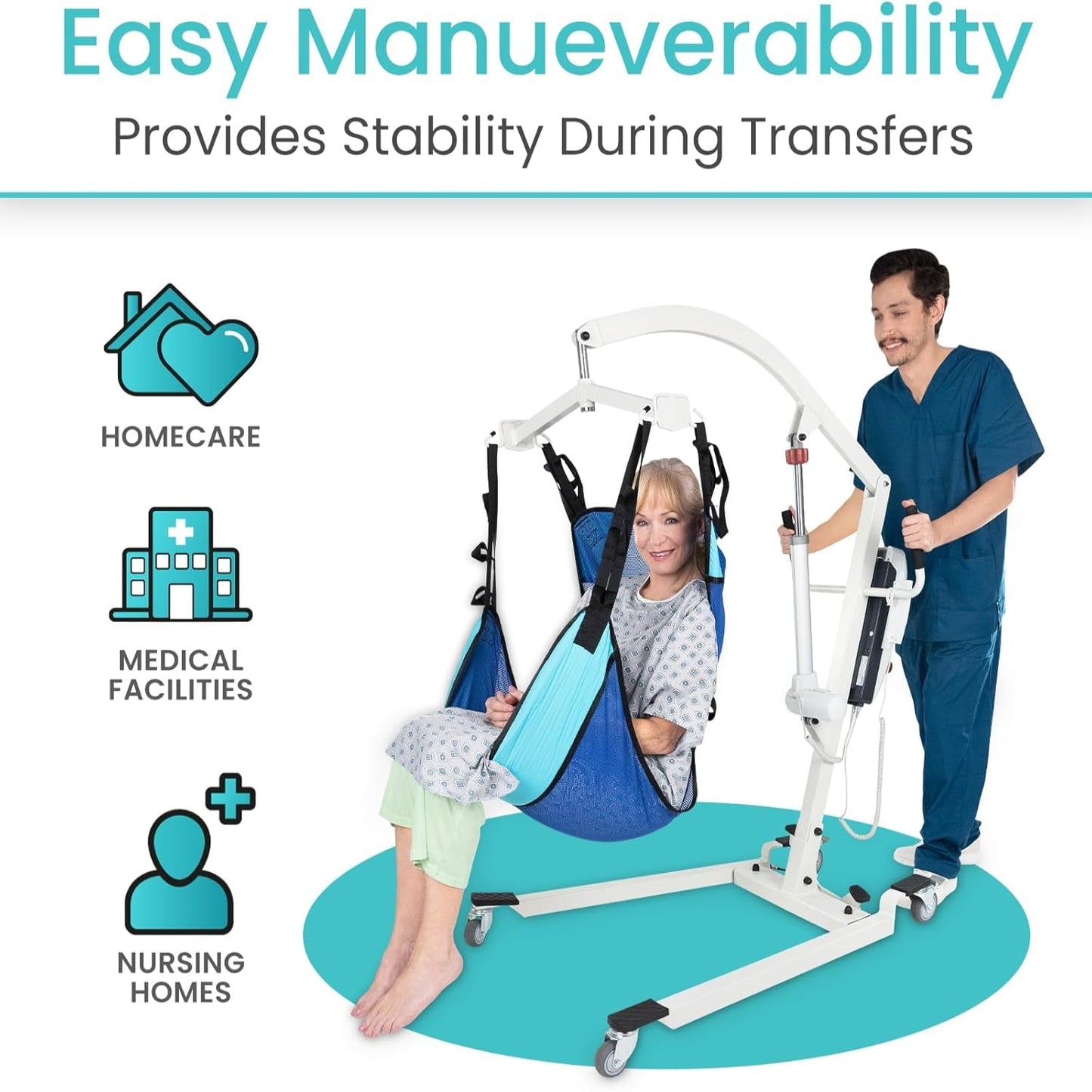 Electric Patient Lift for Home - Transfer Assist Device - Medical Transport Aid - Portable Lifter for Elderly, Bariatric, Handicap, Men & Women