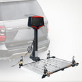 Hitch-Mounted Foldable Electric Wheelchair Carrier, 350 Lbs Capacity, with Lift, Retractors, LED Warning Light, Manual Backup Crank AMD Plate Holder, Fits 2" Receiver