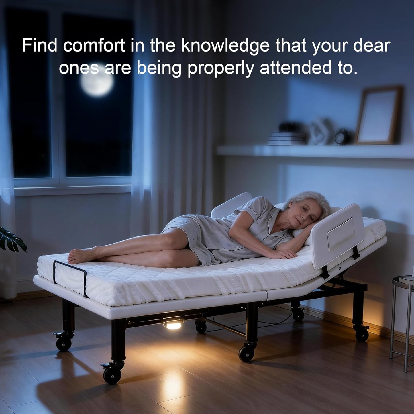 Twin XL Adjustable Bed Frame, Electric Bed Base with Massage, Zero Gravity Mode, Underbed LED Nightlight, Dual Side Rails, Lockable Wheels, Wireless Remote & USB Charging, Heavy Duty Steel