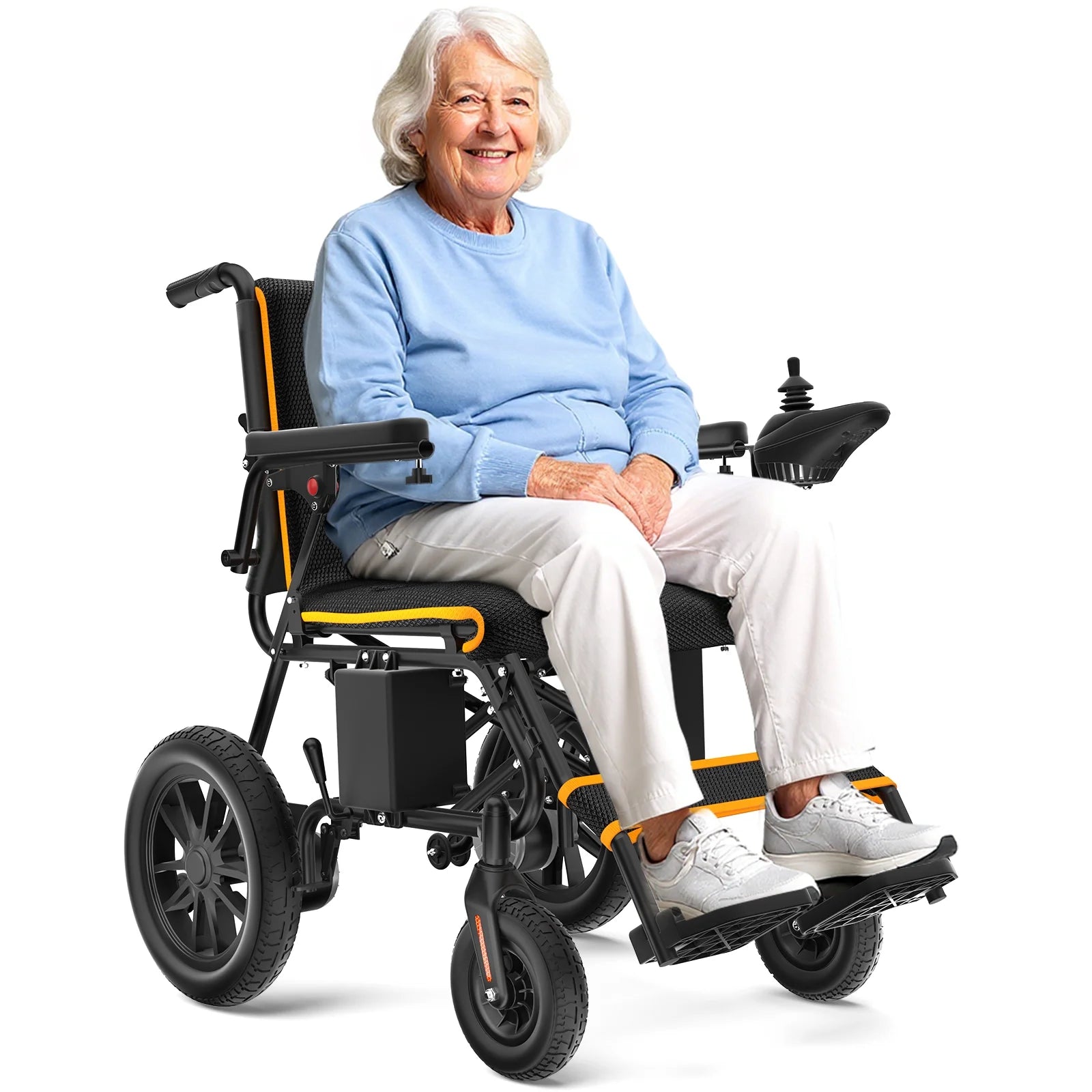 Electric Wheelchair 20+ Miles Range All Terrain, Portable Motorized Wheelchair for Seniors, Lightweight Foldable Electric Wheelchair, 5 Years Warranty, 500W Dual Motors Powerful, Orange