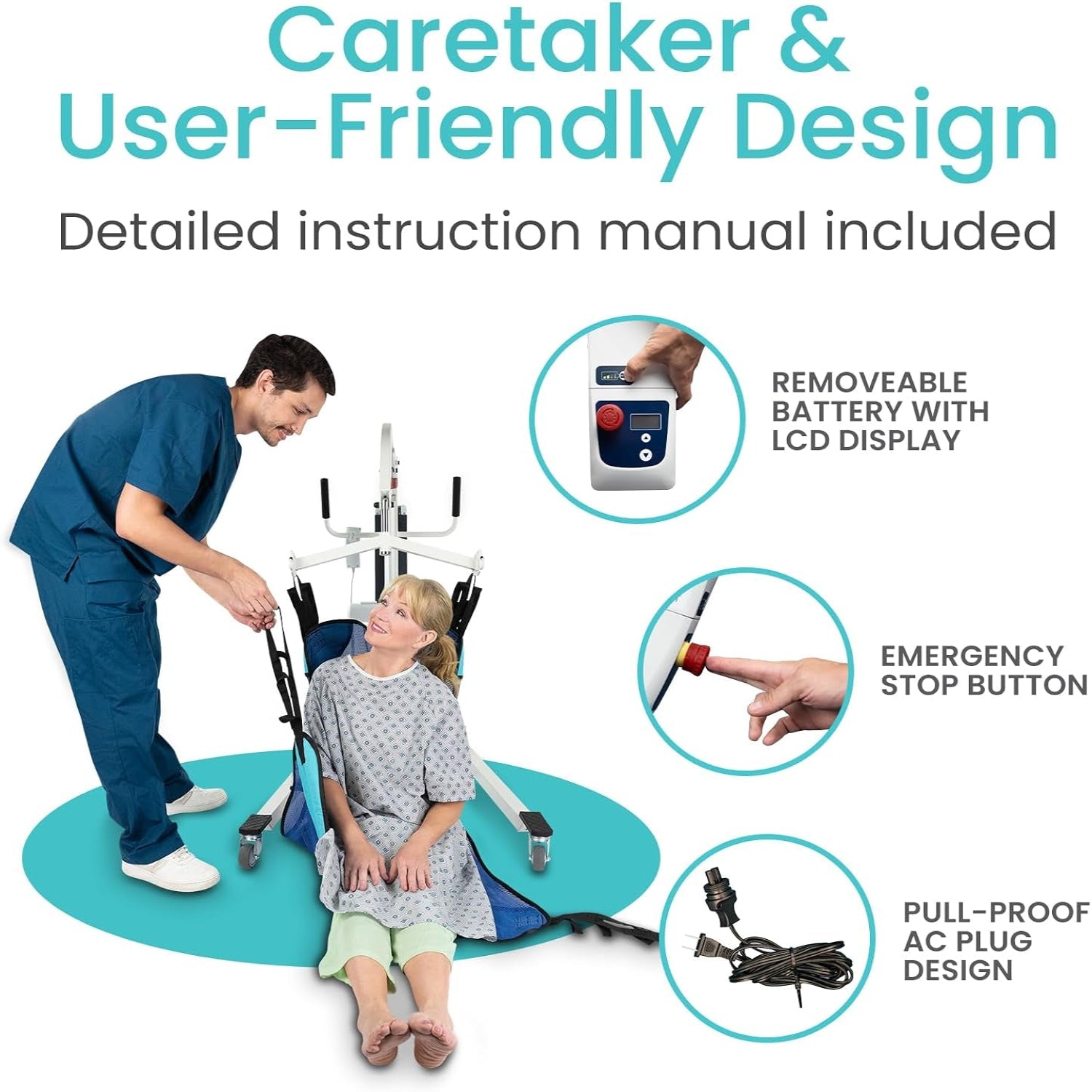 Electric Patient Lift for Home - Transfer Assist Device - Medical Transport Aid - Portable Lifter for Elderly, Bariatric, Handicap, Men & Women