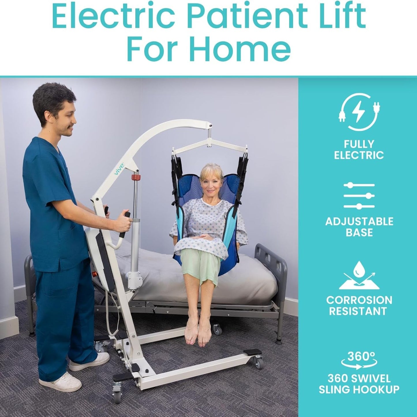 Electric Patient Lift for Home - Transfer Assist Device - Medical Transport Aid - Portable Lifter for Elderly, Bariatric, Handicap, Men & Women