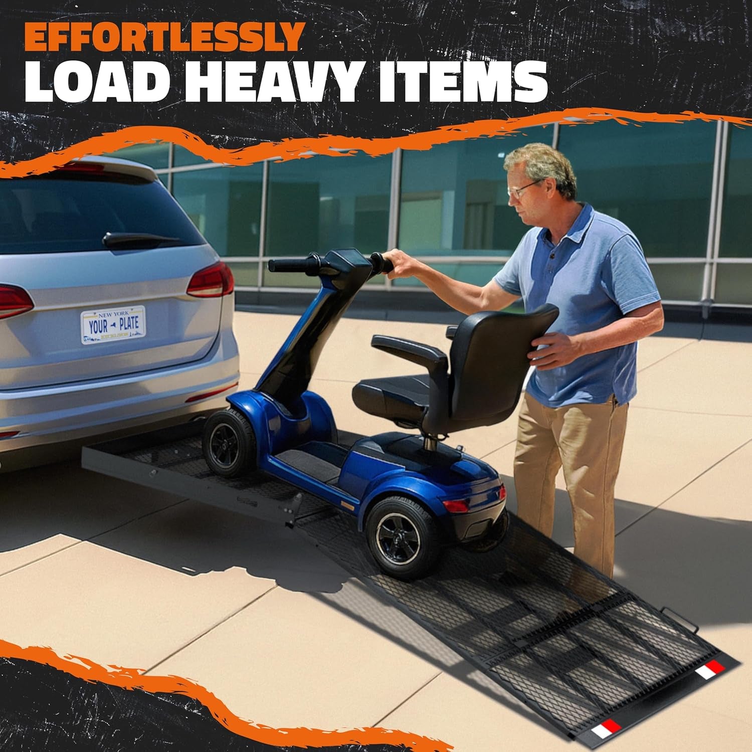 40"X40"X4" Square Trailer Hitch Cargo Carrier with Ramp | 500Lbs Cap Steel Scooter Carrier for Car Hitch with Ramp | Vehicle Cargo Baskets for 2" Receivers | Includes Straps, Lock & Stabilizer