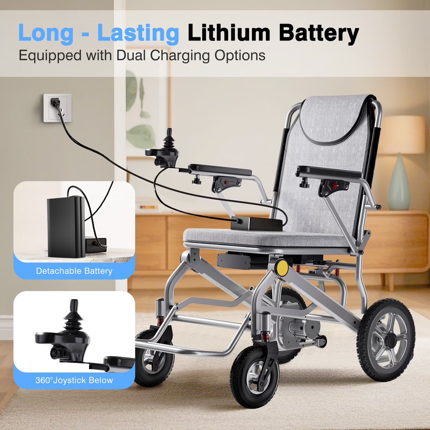33Lbs Folding Electric Wheelchair, Motorized Wheelchair with Safety Features, Lithium Battery, Ideal for Seniors & Travel
