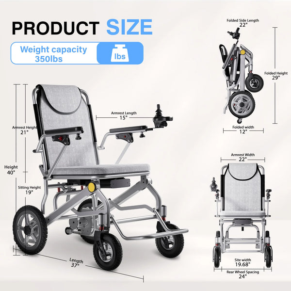 33Lbs Folding Electric Wheelchair, Motorized Wheelchair with Safety Features, Lithium Battery, Ideal for Seniors & Travel