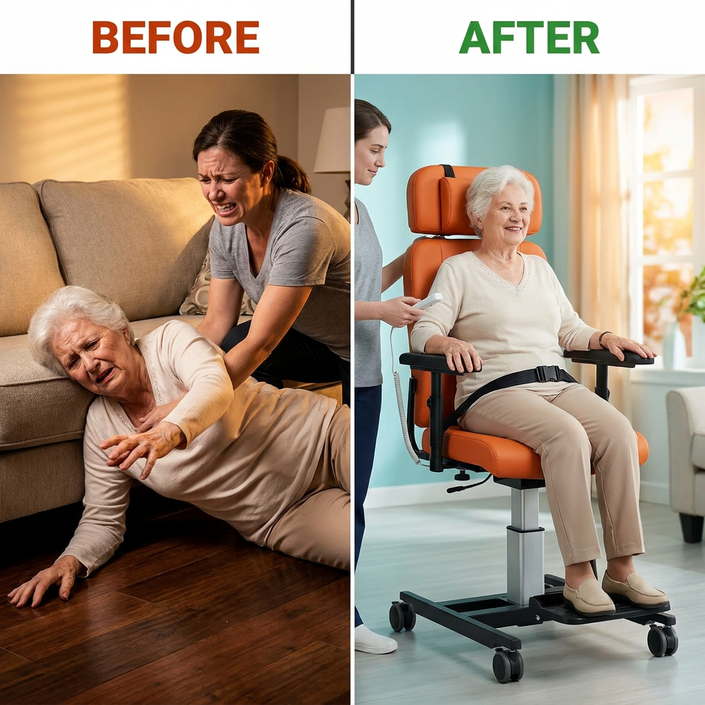 Electric Floor Lift with 4 Wheels for Elderly,Indoor Outdoor Chair Lift Device to Lift Elderly from Floor,Support up to 450 LBS 2 — Before & After