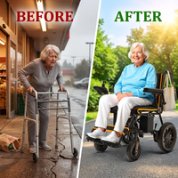 Electric Wheelchair 20+ Miles Range All Terrain, Portable Motorized Wheelchair for Seniors, Lightweight Foldable Electric Wheelchair, 5 Years Warranty, 500W Dual Motors Powerful, Orange — Before & After