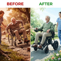 Electric Wheelchair Built to Support All Terrain Mobility, Foldable Design, 360° Joystick, 20+ Mile Range — Before & After