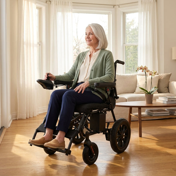 Electric Wheelchair Built to Support All Terrain Mobility, Foldable Design, 360° Joystick, 20+ Mile Range