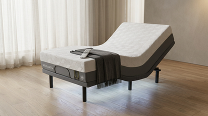 Gray Twin XL Adjustable Bed Frame Base with 14 In. Hybrid Mattress, Massage Wireless Remote Underbed Light Electric Bed — Lifestyle