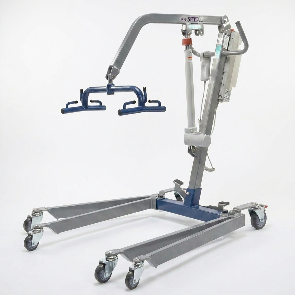Hydraulic Patient Lift Built for Home Care Safety, 6-Point Spreader, Electric Upgrade, Expandable Base — Studio Shot