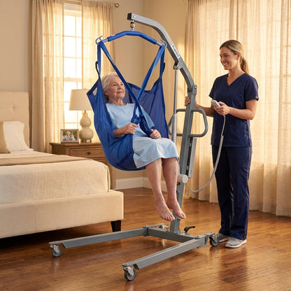 Portable Hydraulic Patient Lift for Home Use - 6 Point Spreader - with Electric Upgrade - Expandable Base, Compact — Lifestyle