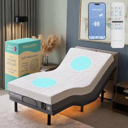Gray Twin XL Adjustable Bed Frame Base with 14 In. Hybrid Mattress, Massage Wireless Remote Underbed Light Electric Bed