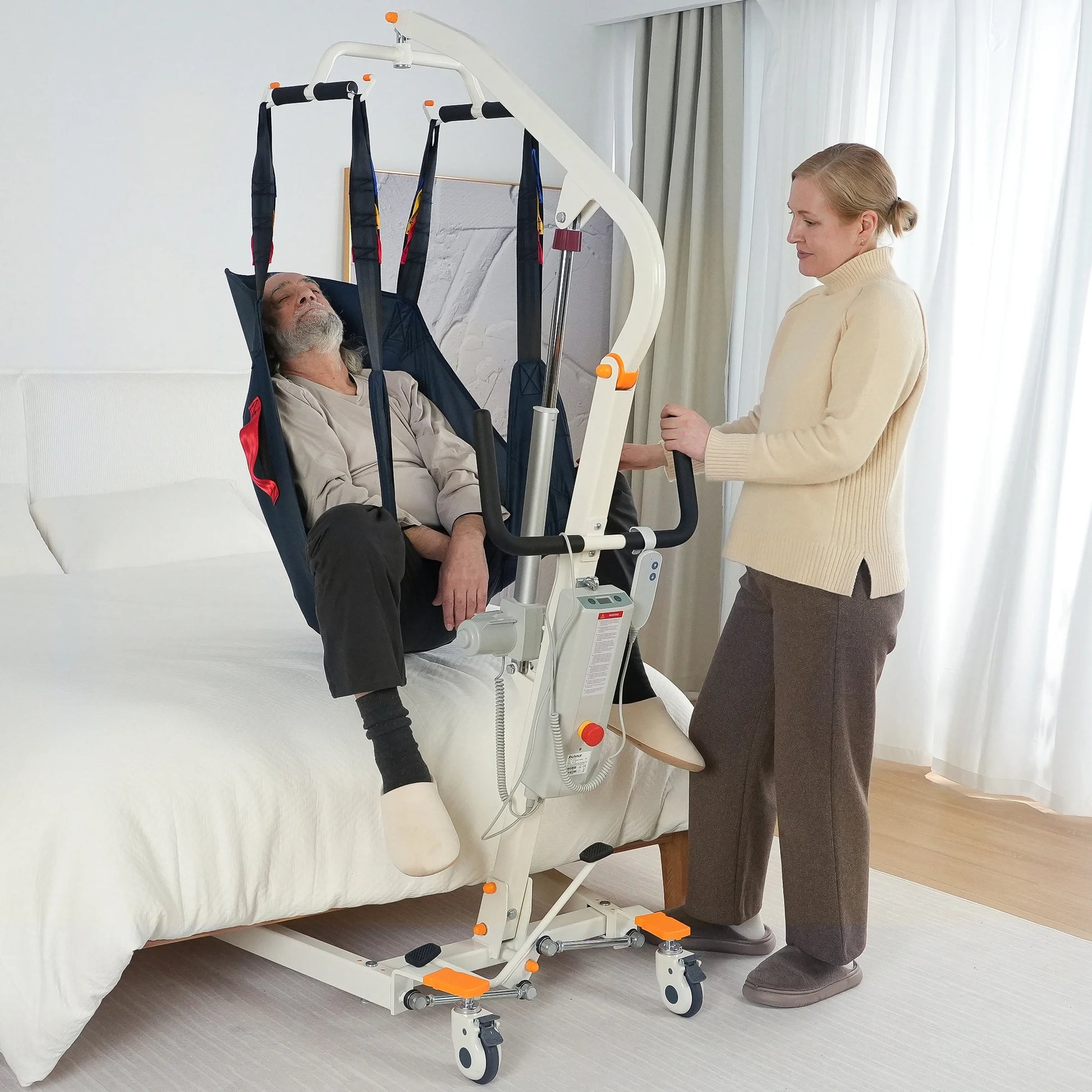 Collapsible Electric Patient Lift, Floor Lift Assist for Elderly, Medical Transfer Device with 440LBS Capacity,Portable & Easy Assembly