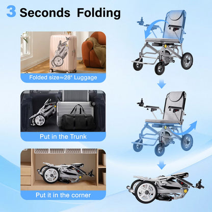 33Lbs Folding Electric Wheelchair, Motorized Wheelchair with Safety Features, Lithium Battery, Ideal for Seniors & Travel