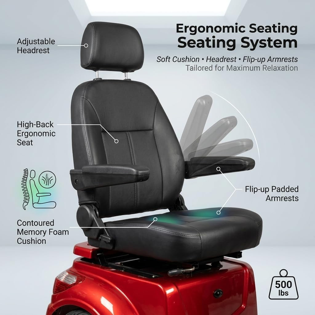 Comfort Heavy Duty Mobility Scooter for Adults & Seniors, 1000W 4-Wheel Electric Mobility Scooter, 500 Lbs Capacity, 16" Tires, 40KM Range for Travel, Reclining Seat for Tall Adults, 3-Speed Control