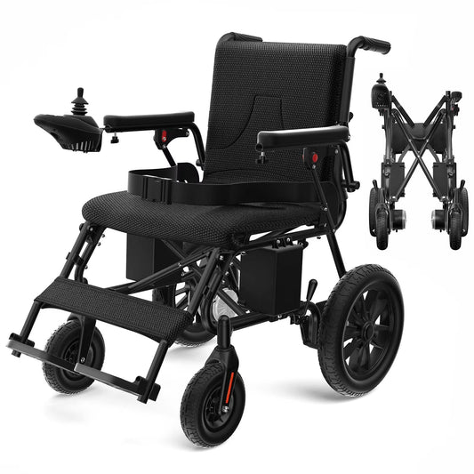 COOLHUT Foldable Electric Wheelchair, 20+ Miles Long Range Motorized Electric Wheelchair, Senior-Friendly Power Chair with 360° Joystick, All Terrain Smart Mobility Scooter, Black
