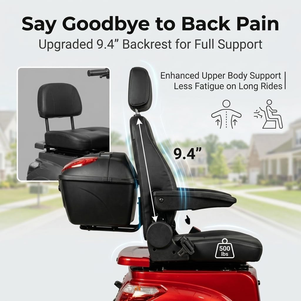 Comfort Heavy Duty Mobility Scooter for Adults & Seniors, 1000W 4-Wheel Electric Mobility Scooter, 500 Lbs Capacity, 16" Tires, 40KM Range for Travel, Reclining Seat for Tall Adults, 3-Speed Control