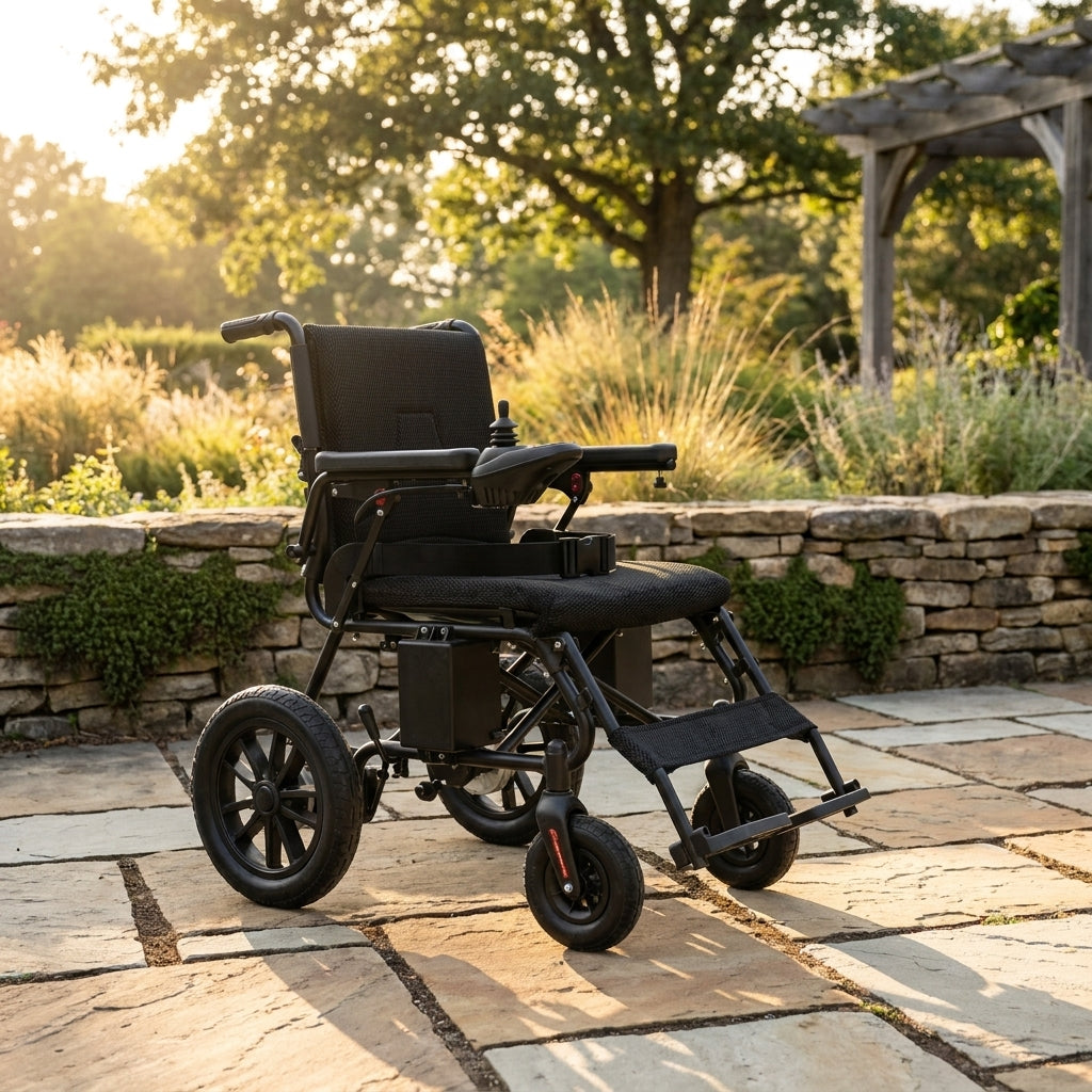 Hero Product - Electric Wheelchair Built to Support All Terrain Mobility, Foldable Design, 360° Joystick, 20+ Mile Range
